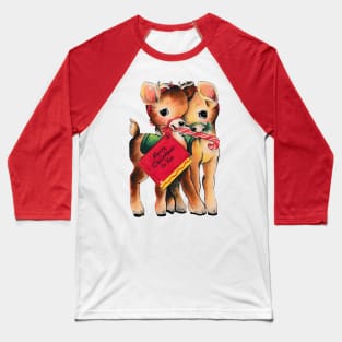 Vintage Reindeer Cute and Cuddled Together Baseball T-Shirt